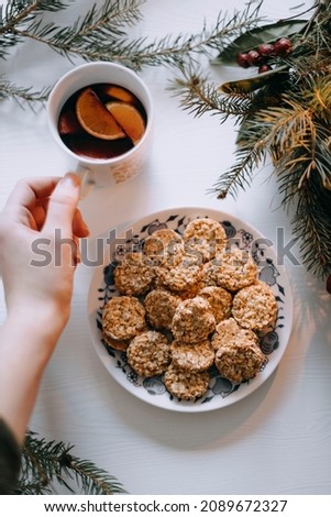 Christmas time peace with homemade cookies. Royalty-Free Stock Photo #2089672327