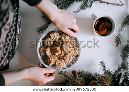 Christmas time peace with homemade cookies. Royalty-Free Stock Photo #2089672330