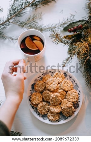Christmas time peace with homemade cookies. Royalty-Free Stock Photo #2089672339