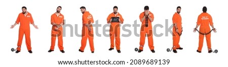 Collage with photos of prisoner on white background. Banner design Royalty-Free Stock Photo #2089689139