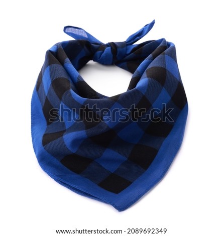 Tied blue bandana with check pattern isolated on white Royalty-Free Stock Photo #2089692349