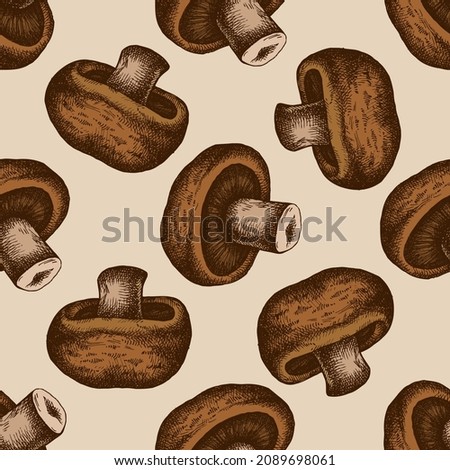 Seamless pattern with hand drawn colored portobello Royalty-Free Stock Photo #2089698061