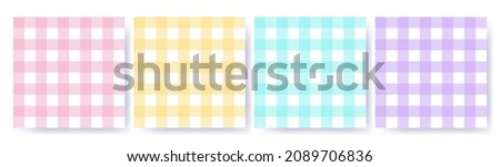 Gingham seamless pattern set in pastel colors. Vichy design for Easter holiday textile decorative. Checked pattern for fabric - picnic blanket, tablecloth, dress, napkin. Vector illustration isolated. Royalty-Free Stock Photo #2089706836