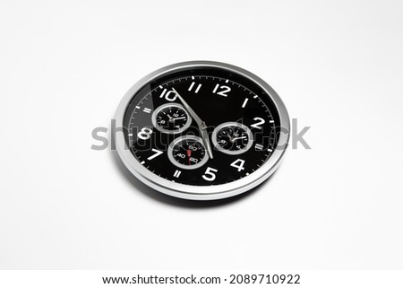 Modern wall clock Mock-up for branding and advertise isolated on white background.High resolution photo.Top view.