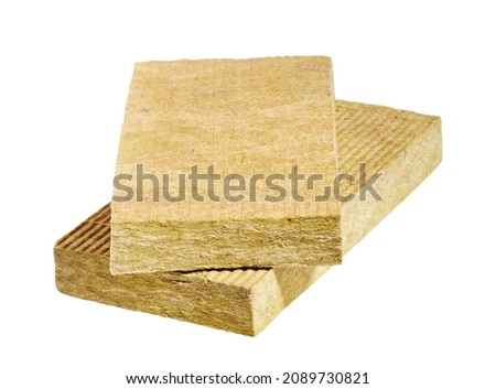 Mineral wool (or mineral fiber, mineral cotton, mineral fiber, glass wool, MMMF, MMVF) isolated on white background with clipping path. Thermal insulation material, rock wool. Royalty-Free Stock Photo #2089730821
