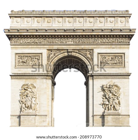 Arc de Triomphe, Paris, France - Isolated on white background Royalty-Free Stock Photo #208973770