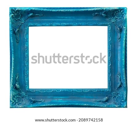 Vintage style blue colored frame isolated on white.