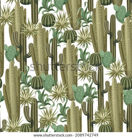 Seamless pattern with desert cactus. Vector