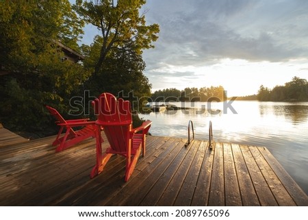 First light at a cottage dock Royalty-Free Stock Photo #2089765096