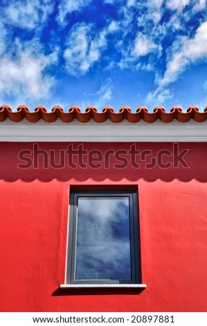 Beautiful red roof under blue sky