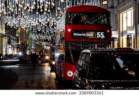 Dramatic view of the Oxford street in London at Christmas time, UK