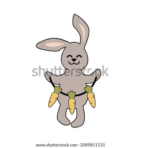 Rabbit, bunny with carrots isolated on white background. Vector illustration.