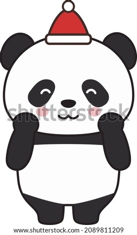 Panda wearing a Santa hat. Vector illustration isolated on a white background.