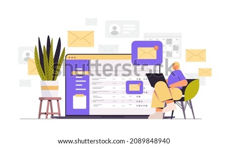 businesswoman sending or receiving letters email inbox message notification new unread mail business communication Royalty-Free Stock Photo #2089848940