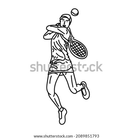line art of stylish woman playing tennis