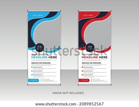 Rollup banner, brochure flyer banner design template vector, abstract background, modern x-banner, rectangle size red and blue colorful Vertical banner design. Creative Modern abstract Vector.