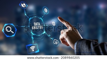 Internet, business, Technology and network concept. Data Analysis for Business and Finance Concept. Information report for digital business strategy. Virtual button.