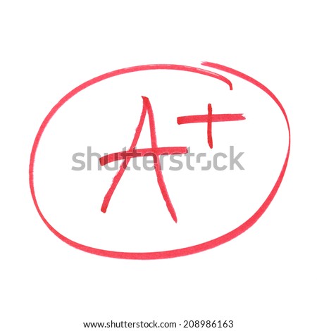 A handwritten grade for the highest achievements. Royalty-Free Stock Photo #208986163
