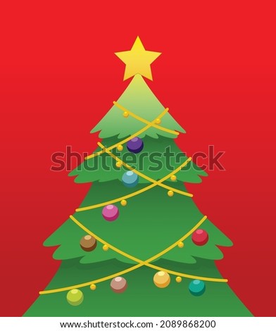 Christmas tree. Evergreen tree with decorations. Christmas and New Year celebration concept. Cartoon style