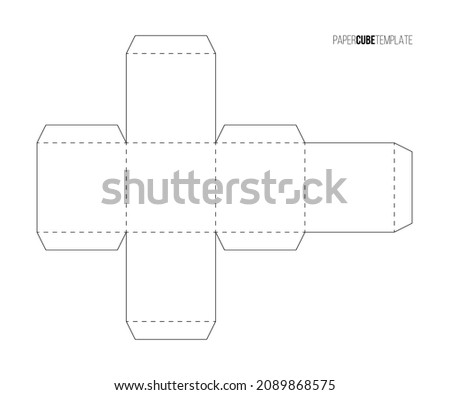 White paper cube template to make box or package vector illustration. Printable blueprint of scheme to cut geometric model, papercraft to assemble blank parallelepiped for board game isolated on white Royalty-Free Stock Photo #2089868575