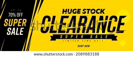 Huge stock clearance website header banner template. Huge stock up to 70 percent off price reduction announcement. Limited in time super sale advertisement vector illustration Royalty-Free Stock Photo #2089883188