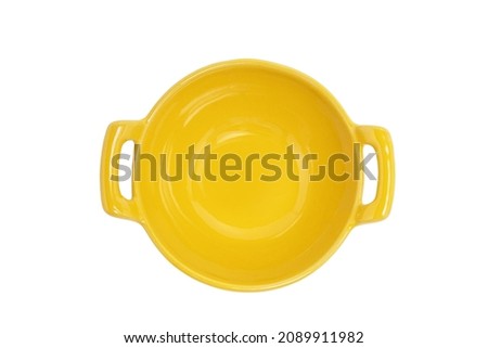 Top view yellow ceramic cooking pot isolated on white background Royalty-Free Stock Photo #2089911982