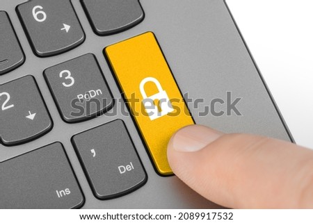 Computer keyboard with security key - technology concept