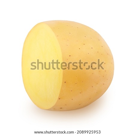 Half of fresh whole potato isolated on a white background. Clip art image for package design.
