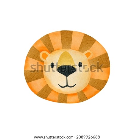 Watercolor lion face isolated on white background. Animal.  