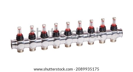 Collector, manifold, heating system for underfloor heating isolated on white background with clipping path