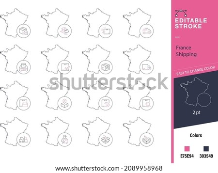 Set of vector line icons of France for Shipping