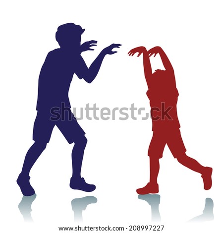Silhouette of  little boys playing together