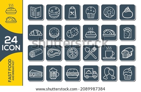 Fast Food Set Icon outlined.  Fast Food Icon set Solid silhouette.