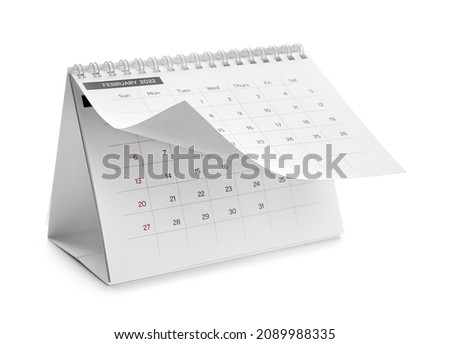 Paper calendar for 2022 year on white background