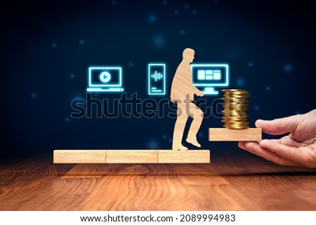 Monetize your content. Passive income helps build financial independence. Growth wealth with multimedia content concept - footage, video, photography, illustration and audio music, sounds or podcast. Royalty-Free Stock Photo #2089994983
