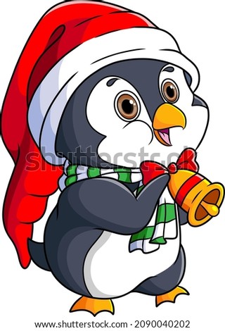 The penguin is wearing neck bell and wishing something of illustration