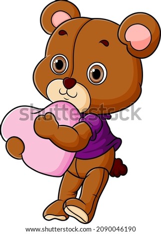 The teddy bear is holding and hugging the heart love of illustration