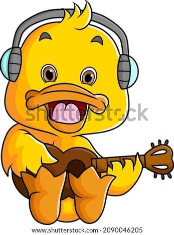 The cool duck is playing guitar while sitting of illustration