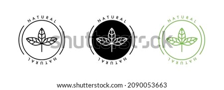 100 percent natural vector. Organic ingredients green leaf label stamp. Vector icon vegan food or nature ingredients nutrition, organic bio pharmacy and natural skincare cosmetic product Royalty-Free Stock Photo #2090053663