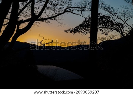 Sunset and maple leaves in Hakone, Japan.