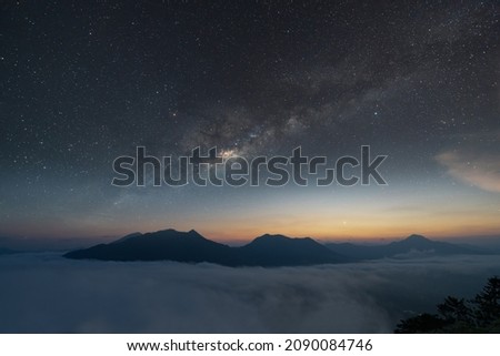 beautiful, wide blue night sky with stars and Milky way galaxy. Astronomy, orientation, clear sky concept and background