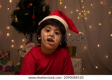 Happy Kid celebrating christmas stock photo