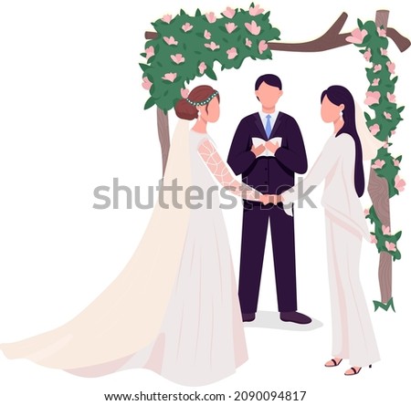 Brides at wedding semi flat color vector characters. Standing figures. Full body people on white. Marriage isolated modern cartoon style illustration for graphic design and animation Royalty-Free Stock Photo #2090094817