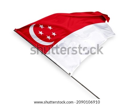 Singapore's flag is isolated on a white background. flag symbols of Singapore. close up of a Singaporean flag waving in the wind.