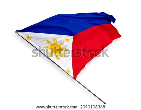 Philippines's flag is isolated on a white background. flag symbols of Philippines. close up of a Filipino flag waving in the wind.