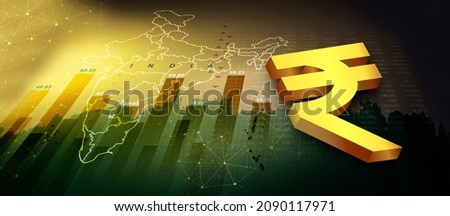 Indian rupee background, India economy, finance concept. Indian rupee icon 3d rendering illustration with Indian map and graph Royalty-Free Stock Photo #2090117971