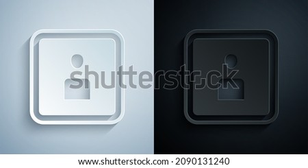 Paper cut Play Video icon isolated on grey and black background. Film strip sign. Paper art style. Vector