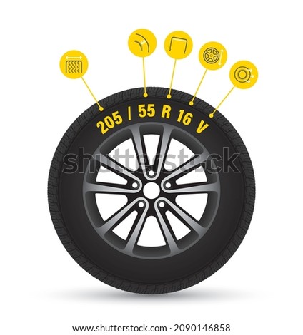 Vector infographic car wheel tyre size. Isolated on white background