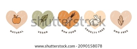 Hand drawn natural, vegan, Gmo free icons, stickers