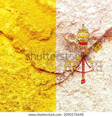 Grunge pattern of Vatican City (See of Rome) flag isolated on weathered stone wall. Abstract Holy See religion politics history culture concept texture background